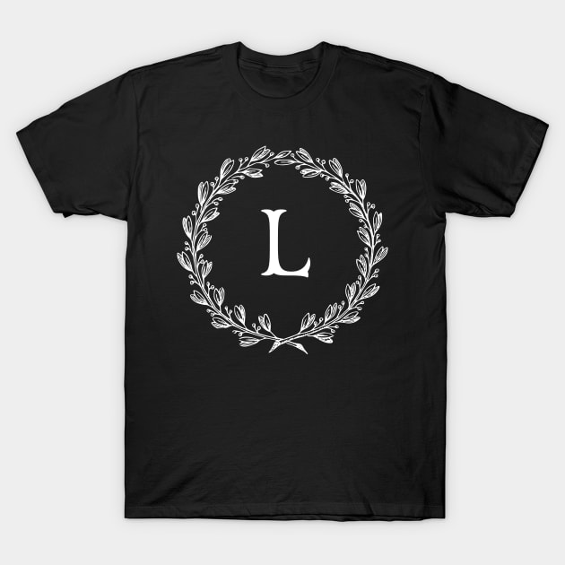 Beautiful Letter L Alphabet Initial Monogram Wreath T-Shirt by anonopinion